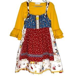 Boutique Girls Western Tickled Pink Rodeo Cowgirl Bell Sleeve Shirt & Dress 6